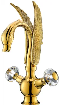 EMS Besplatna dostava Zlatna završiti PVD kupaonica umivaonik labud mikser dizalica crystal dvostruke olovke