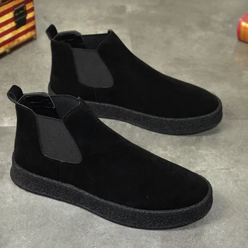 Korejski stil za мужчин's trendy cipele iz kravlja koža antilop crne cipele na platformu lijep chelsea демисезонный čizme botas hombre