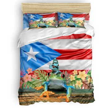 Puerto Rico Красноглазая Drvo Žaba Banner Deka Kit Krevetu Jastučnicu Spavaća soba Deka Setovi Posteljinu