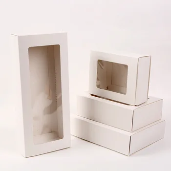 100pc Prozirni Prozor Kutija Stil Pakiranja Kutija Paket Pokloni Za Vjenčanja Rođendan Festivala Stranke Kraft Papir Poklon Kutija