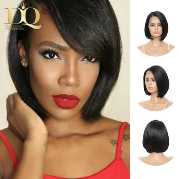 DQ Short Pixie Cut Human Hair Wig Bob Straight Wig Part Lace Human Hair Wig Black Color Side Lace Front Wigs For Black Women