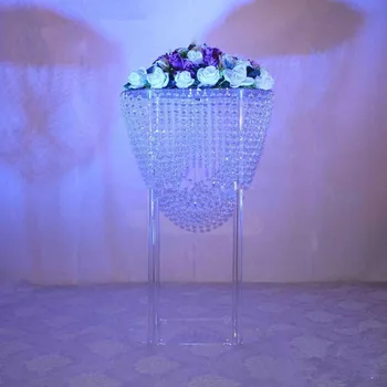Sjajna ovalni oblik akril crystal perle vjenčanje centralne cvijet štand stol dekoracija za vjenčanje događaj stranke ukras