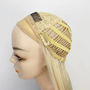 #60 Blond Jewish Kosher Sheitels 3/4 Half Wig Virgin European Human Hair Band Fall Hairpiece Open Weft None Lace HeadBand Perika