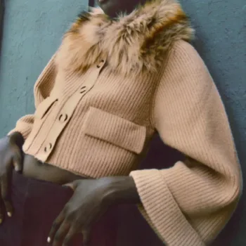 DiYiG WOMAN 2021 jesen i zima nova prilagođena ženska odjeća umjetna krzna ovratnik вязаное kaput, džemper