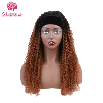 Beauhair 1B/Omber Kinky Curly Wig 360 Headband Wig 1B/Brown Deep Curly Wigs Peruian Human Hair For Black White Women