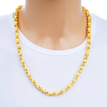 Muška Ogrlica Ženski Nakit Pulseira Masculine Fine 24K Gold Chunky Chain Link Neck Charm Choker Wholesale Bileklik for Man