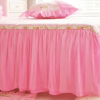 Korejski Set Posteljine Svježe Dvorište Cvijet Ispis Pink Princess Čipke Ukrašen Pamuk Deka Deka Krevet Suknja Jastučnice