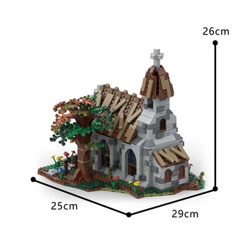 MOC-63955 Selo Crkva je Gradbeni Blok Komplet Srednjovjekovne Katedrale Grad Ulica Dvorac Opeka Model DIY Igračke Djeca Pokloni Za Rođendan
