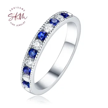 SKM Jedinstvene Vjenčano Prstenje za Žene solid 14K 18K White Gold Sapphire and Diamond Half Eternity Fine Jewelry