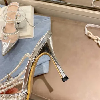 2021 novi stil ženske sandale transparentno oštar čarapa pre biseri, gorski kristal sandale 11 cm na visoku petu modni show 3-8 9 BBZAI