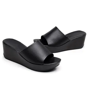 TIMETANG / Novost 2019 godine; Ljetne Sandale Na platformu i танкетке; Funky Đonovi cipele; Ženske Sandale od prave crno-bijele kože; Japanke