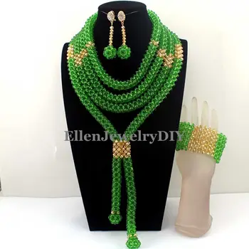 Moda Afrički Zeleni Biser Nakit Kit Ručni Rad Vjenčanja Crystal Ogrlica Set za Nigerijske Vjenčanja perle Besplatna Dostava W13145
