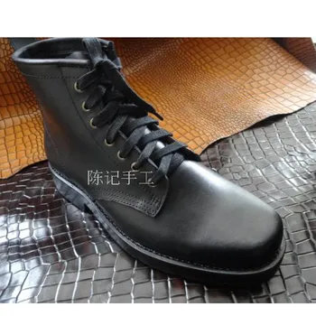 Sipriks / Luksuzne Marke gospodo Crnci vojne čizme od prave kože Goodyear Welted Shoes čipka-up s okruglim vrhom, Radnici Sigurne čizme