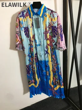 Ljeto 2021 Moda ženska Visoku kvalitetu ispisa rever kratkih rukava плиссированное haljina C163