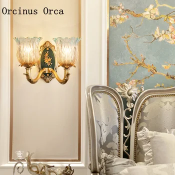 Europski stil retro bakar zidne lampe dnevni boravak hodnik spavaća soba noćni lampe Antički Oslikane zidne lampe stakla