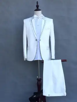 2020 novi dolazak ovratnik šljokice tanak muško odijelo komplet sa hlače muške svadbene nošnje bijela crna, svečana haljina muško odijelo mladoženje + hlače